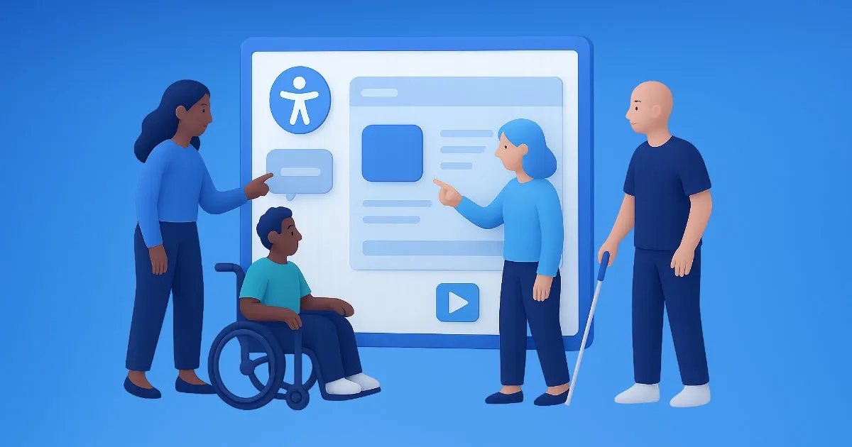 An illustration depicting various individuals interacting with an accessible dashboard
