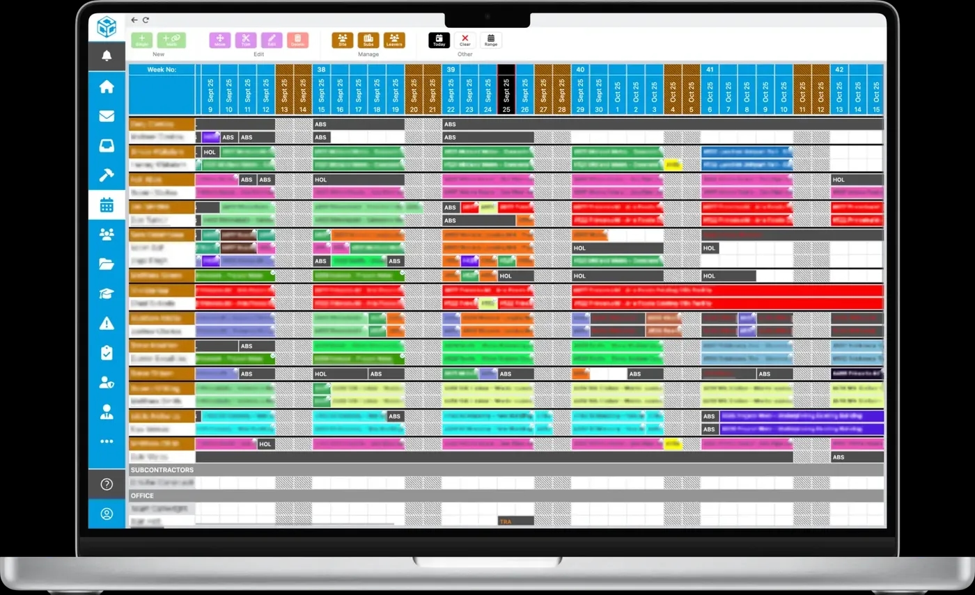 A screenshot of the Programme Board on C. C. Contracting's internal platform (sensitive information redacted)