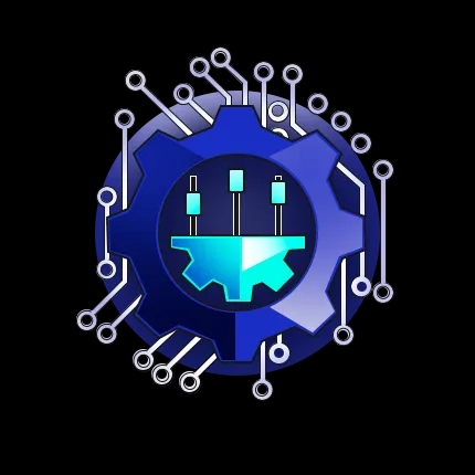 Stylised icon showing various cogs and sliders, with nodes around the outside