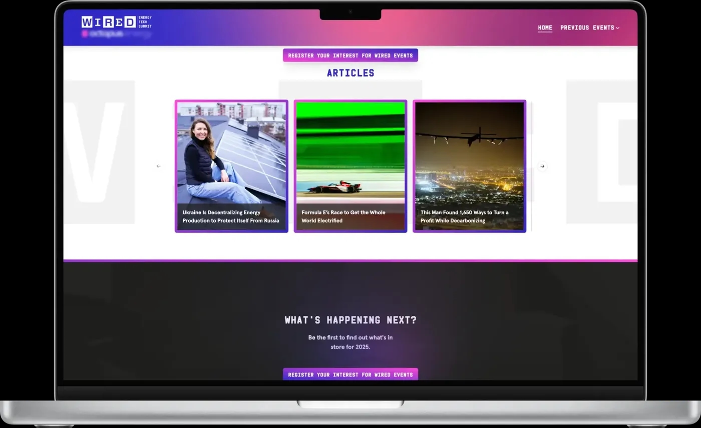 A screenshot of the "Articles" section on the Energy Tech Summit website