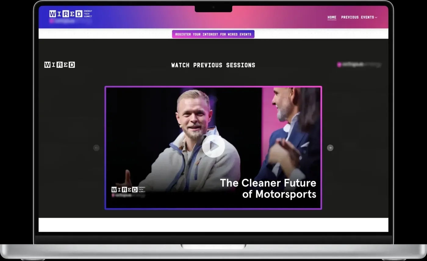 A screenshot of a video carousel on the Energy Tech Summit website