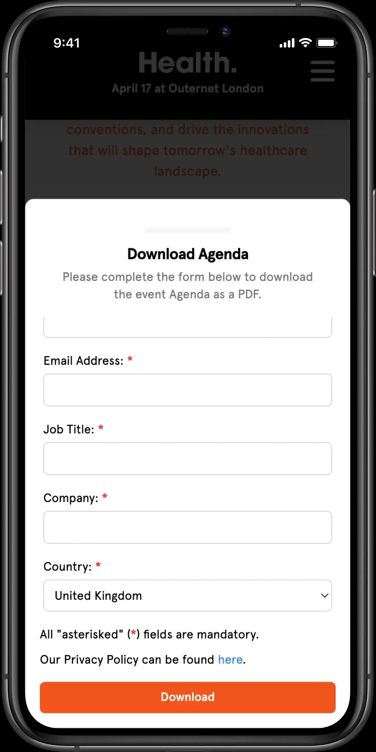 A screenshot of the PDF download form on the WIRED Health website